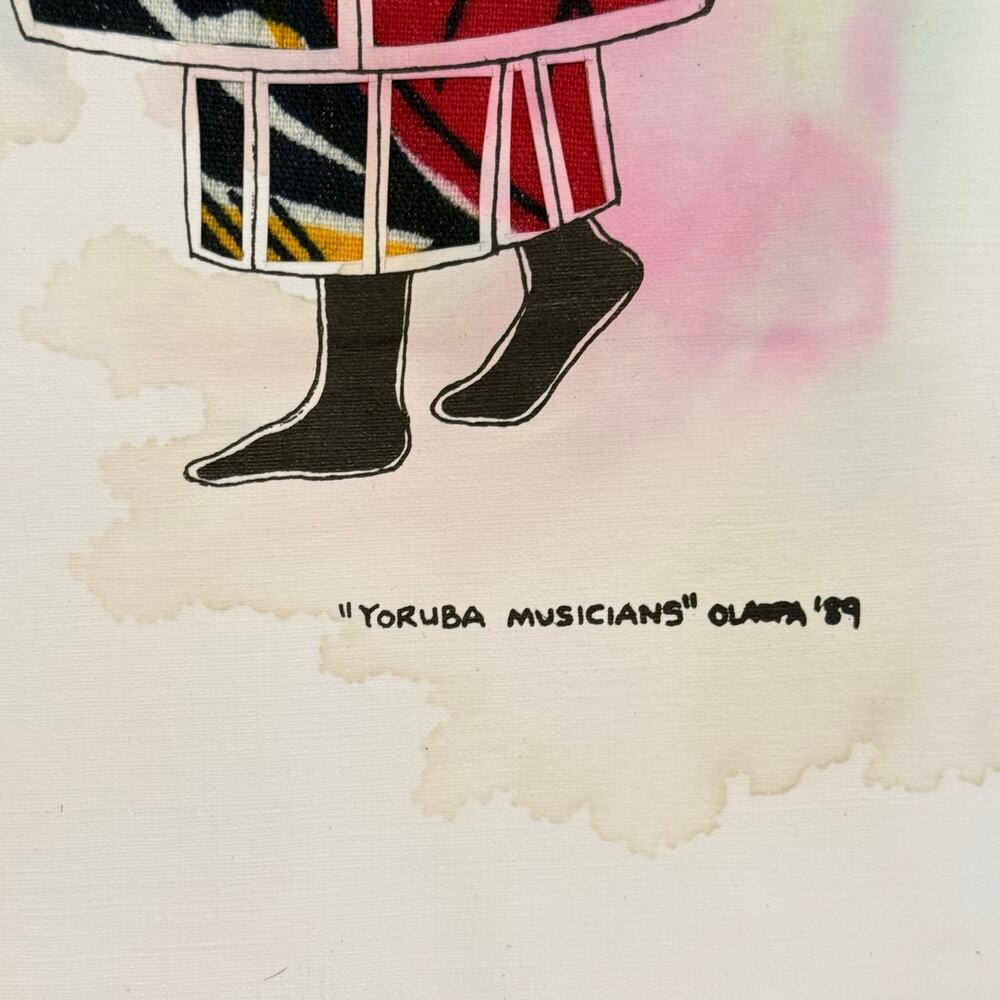 Oladele Olaopa Yoruba Musicians Fabric Collage Signed Art Distressed Bleed - Picture 4 of 8